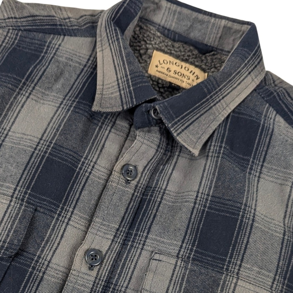Long John & Sons Mens M XT Blue Gray Plaid Sherpa Lined Flannel Shirt Jacket